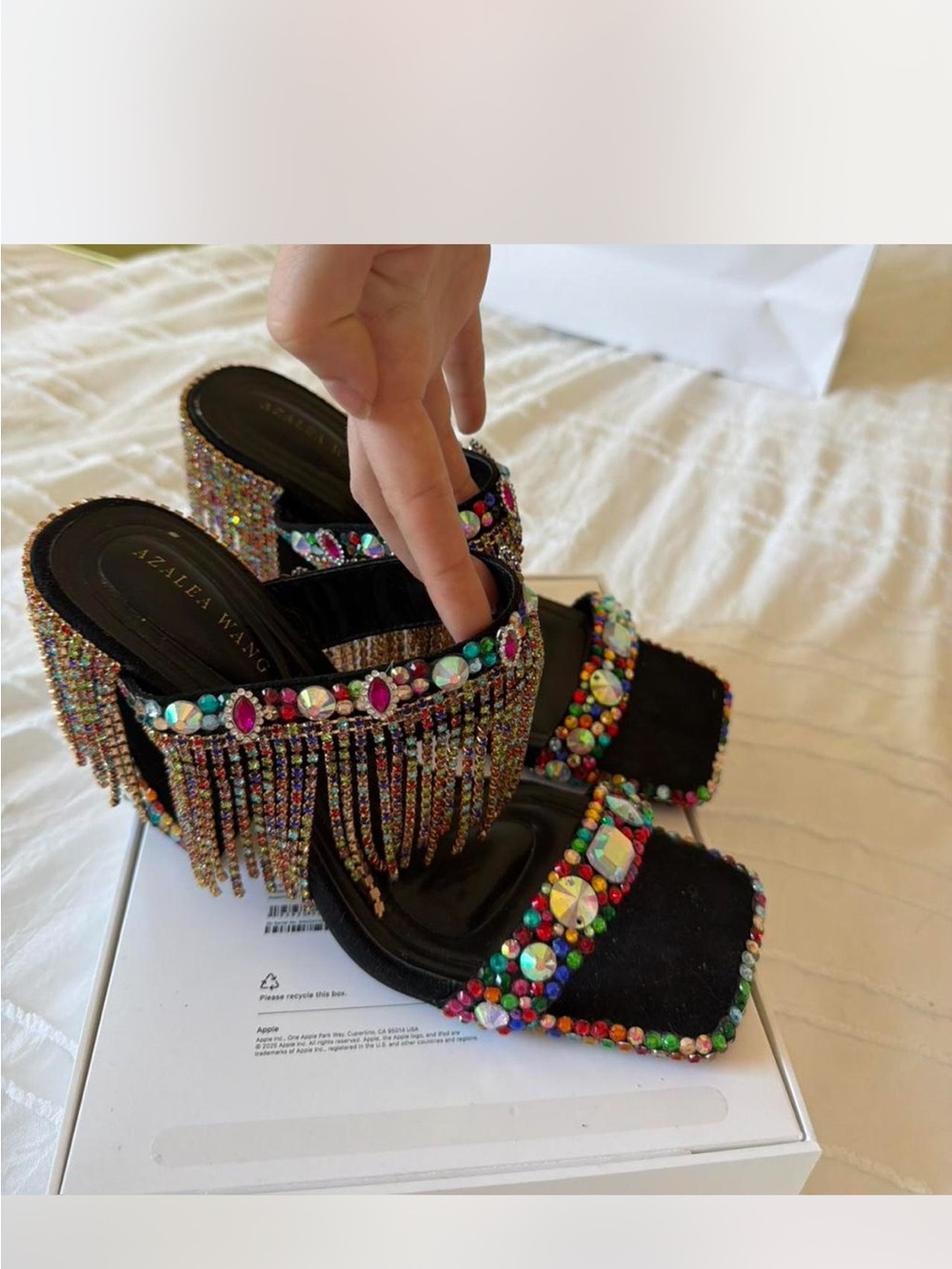 Multicolor Crystal Fringe Block Heel Sandals - Picture 3 of 6